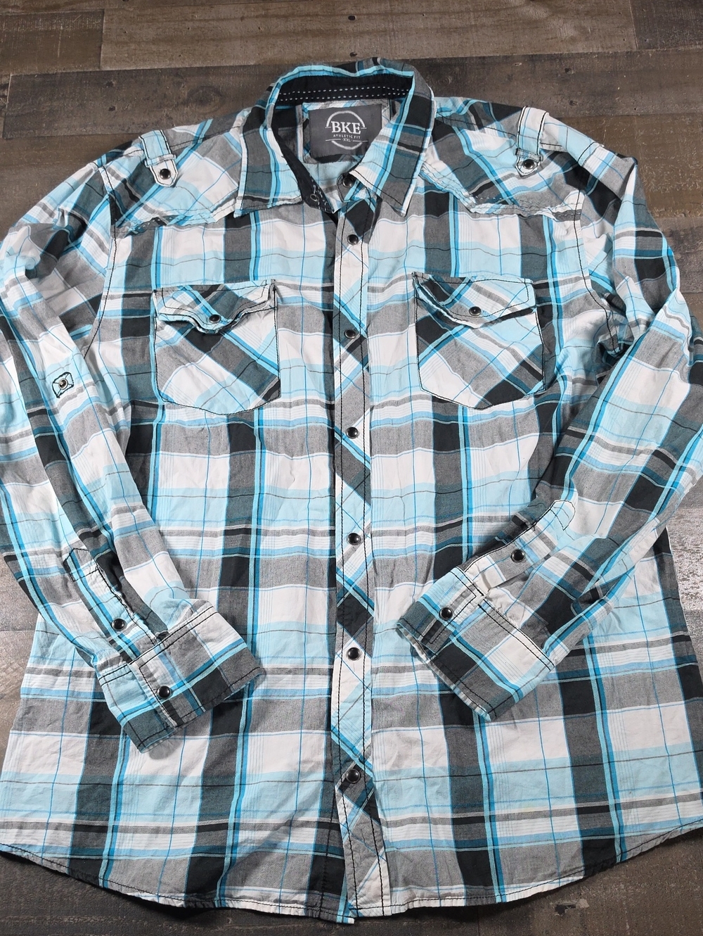 BKE Men’s Blue & Gray Plaid Long-Sleeve Shirt